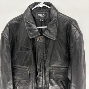 Vintage 80s Milan‎ Leather Collared A-2 Aviator Bomber Jacket Stitch Work Men XL